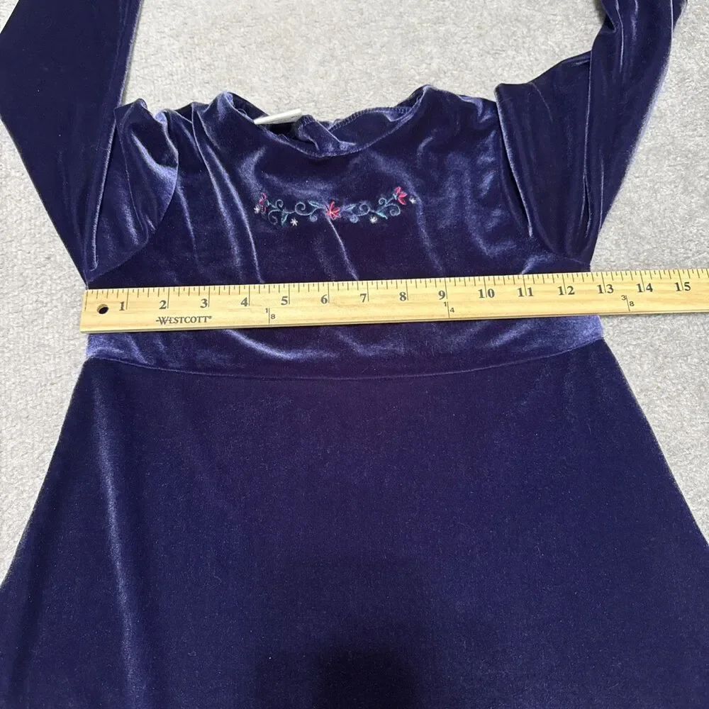 Vintage 90s Oshkosh Bgosh Velvet Dress Embroidered Girls Size 6 90s